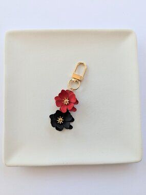 RED BLACK & GOLD FLOWER BAG CHARM